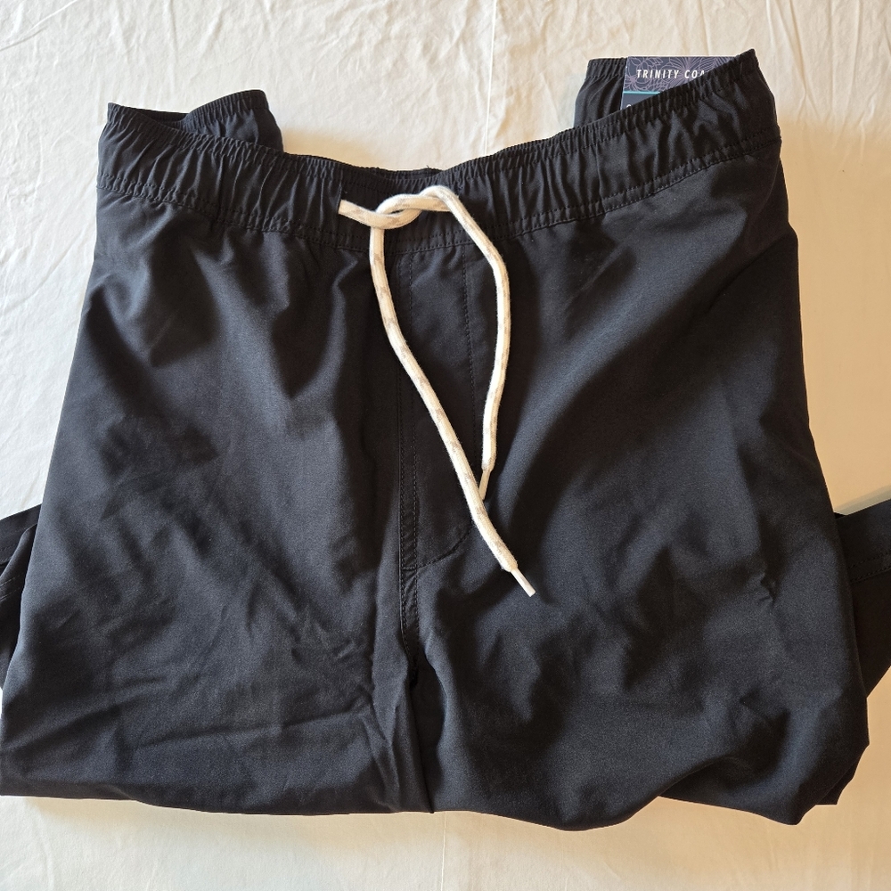 Swim Trunks Mens 3XLT Black Lined Drawstring NWT Trinity Coast